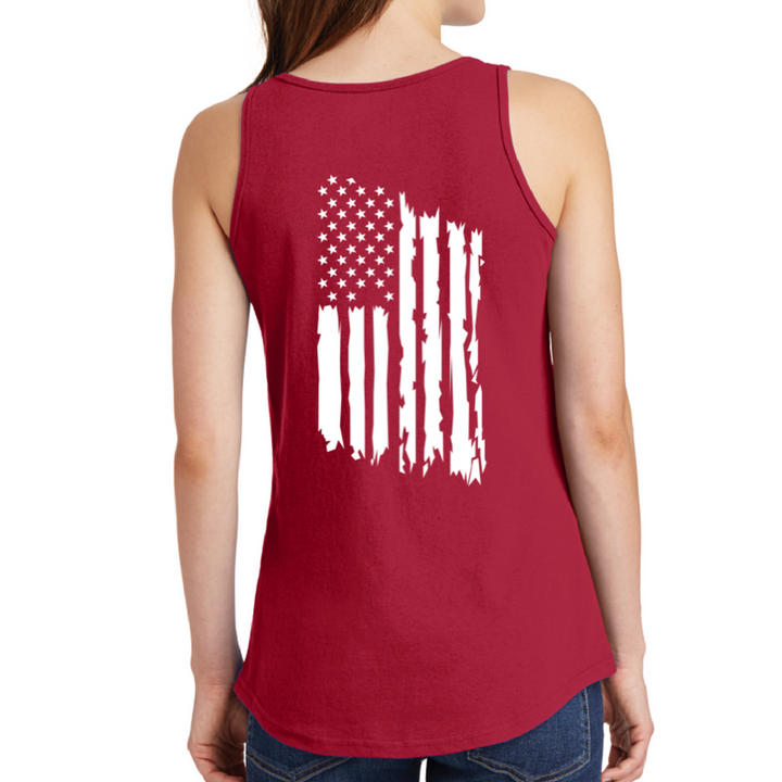 Woman's red tank top with a white American Flag