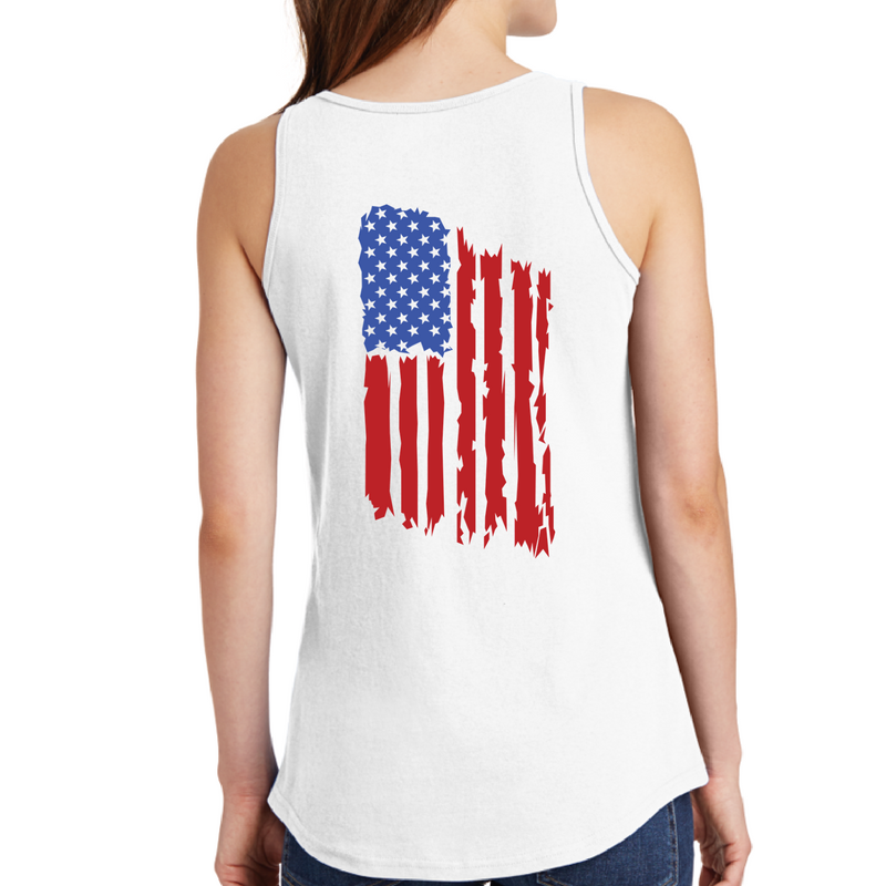 Woman's white tank top with the American Flag