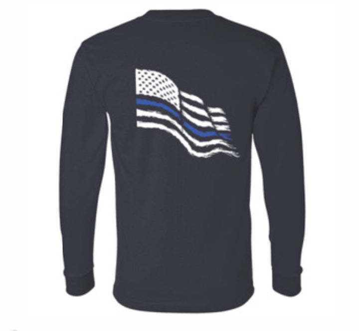 MADE IN USA - Volunteer Knitwear™ Thin Blue Line Flag Long Sleeve Tee