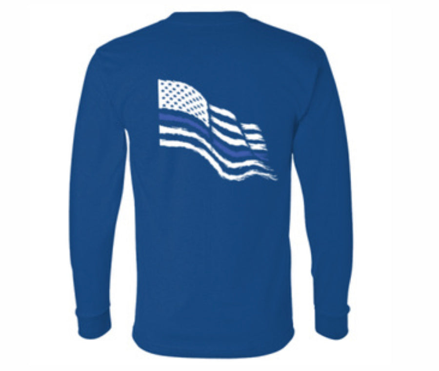 MADE IN USA - Volunteer Knitwear™ Thin Blue Line Flag Long Sleeve Tee