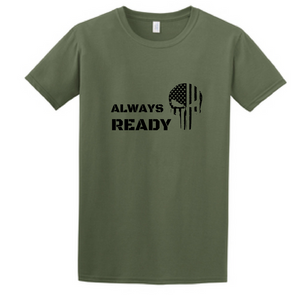 Always ready American Pride military green t-shirt with black skull