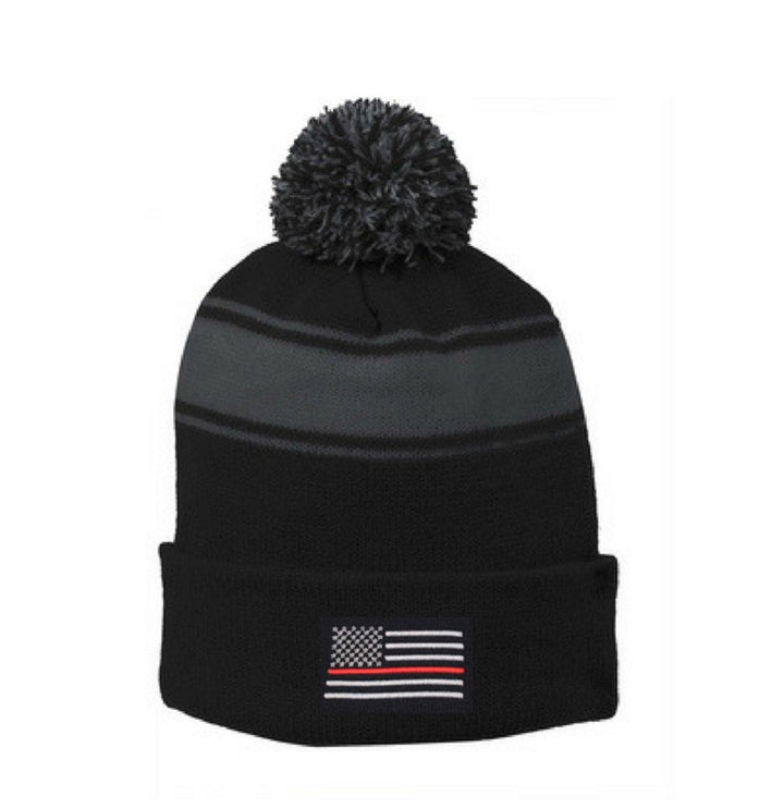 Thin Red Line Flag Pom Pom Hat