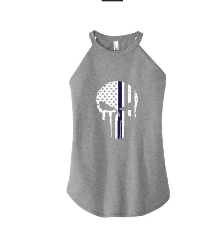 Blue Line Skull Rocker Tank